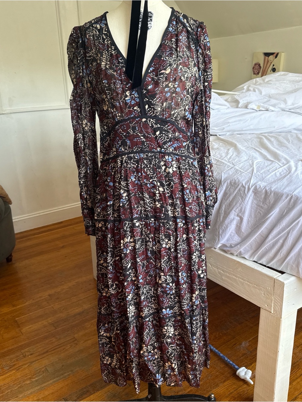 ba&sh Burgundy Floral V-Neck Maxi Dress